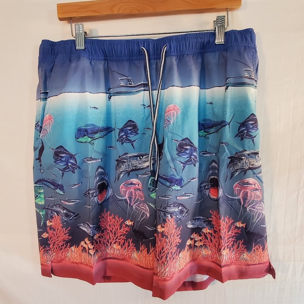 Peter Millar Men's Size Medium Ocean Traffic Stretch Swim Trunks New with Tags.
